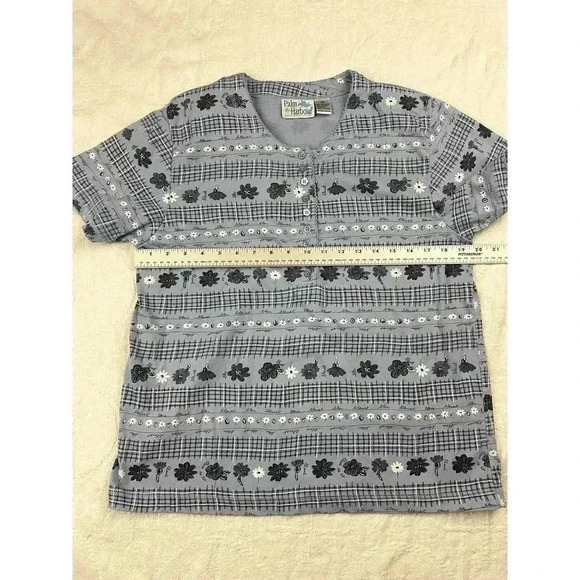 VTG Palm Harbour Women's Blue Floral Short Sleeve Blouse Top Sz Medium Shirt - Picture 7 of 10